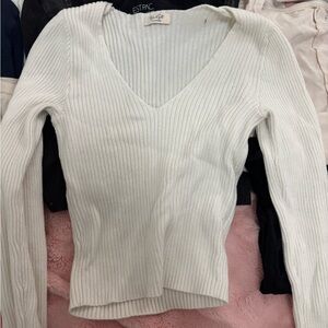 Brandy Melville Cream V-Neck Sweater